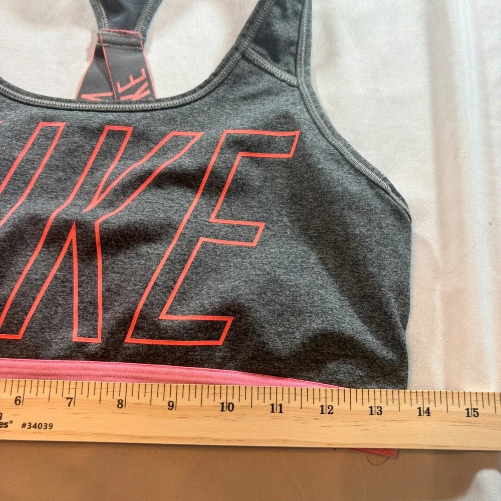 Nike Sports Bra Womens Medium Gray Pink Racerback Logo Compression Gym Workout
